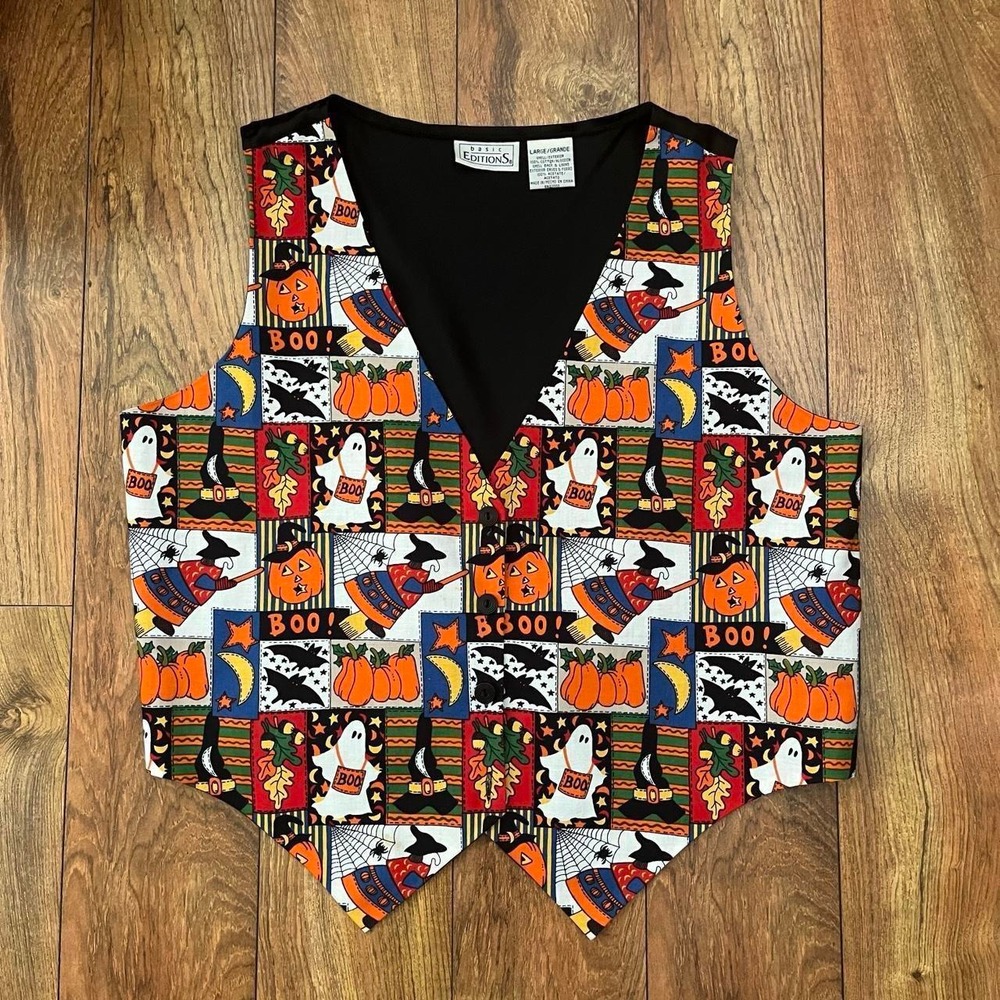 Vintage patchwork spooky halloween vest by basic editions in large
